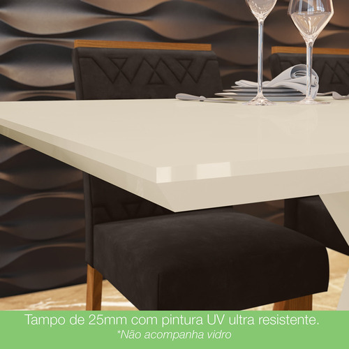 Conj Sala Jantar Mesa 160cm Tamp Mdf 6 Cadeira Zuri Casa 812 Cor Nature com Off White e Marrom Desenho do tecido das cadeiras Liso