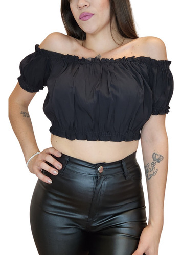 Remera Paisana De Mujer Crop Top Fibrana Poplin Tendencia