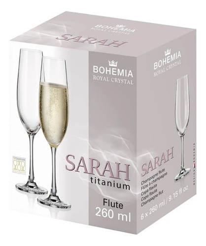 Copas Sarah Cristal Bohemia, Champagne 260ml X6
