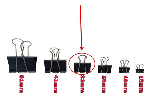 48clips Sujetadocumento Tipo Pinza 32mm Sujeta 80h Barrilito Color Negro