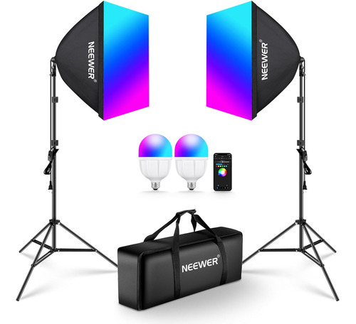 Kit De Softbox Bombillas Rgb De 26w 