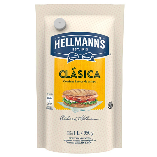 Imagen 1 de 2 de Mayonesa Hellmann's Clásica en doypack 950 g