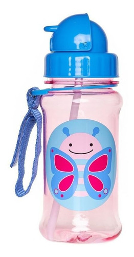 Botella con pajita para niños Skip Hop Boboleta rosa, 350 ml, color mariposa