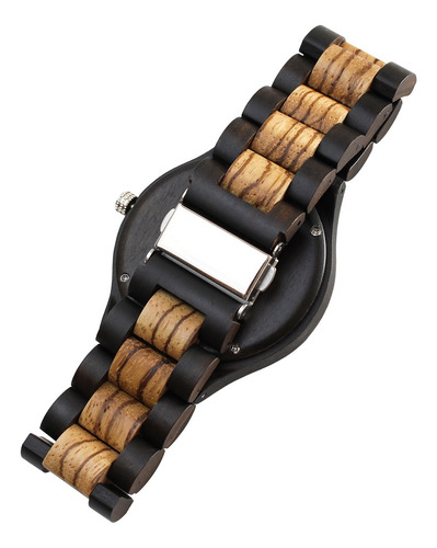 Imagen 2 de 10 de Reloj Hombre Correa Madera Combinado Negro Café