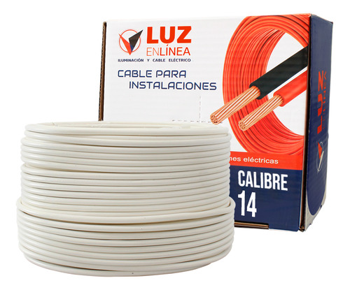 Cable Eléctrico Calibre 14 Thw Cca Blanco, Caja Con 50m, Marca Luz En Linea, Modelo Lel-pro14-50b