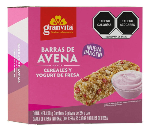 5 Pzs Granvita Barras De Avena Sabor Yogurt De Fresa 150gr