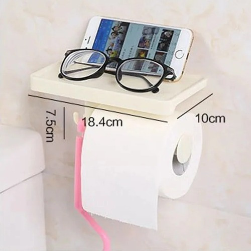 Porta Confort Baño Rollo Con Repisa Adhesiva Para Soporte Mj Color Blanco