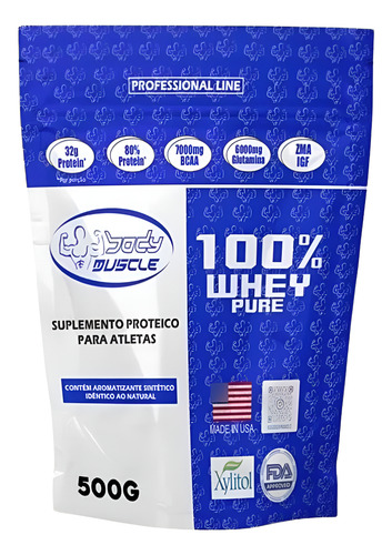 100% Whey Protein Pure 500g Suplemento Em Pó - Body Muscle Sabor Morango