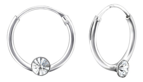 Aros De Plata 925, Argollas 12 Mm Cristal Mujer Niña Hombre