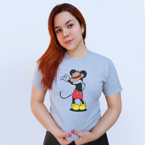 Polera Dama Estampada 100%algodon Mickey Con Sombrero