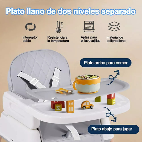 Banna Trona De Bebé Gris 5 En 1 Bandeja Y Cojín De Pu Impermeable Extraíble Fácil De Montar, Fácil De Plegar, Fácil De Limpiar, Con Estructura Piramidal Estable Y Material Resistente