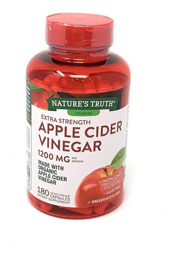 Vinagre de maçã Natures Truth 1200 mg 180 cápsulas, sabor insípido
