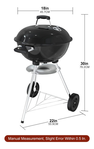 Parrilla De Carbón 46 Cm Para Barbacoa Al Aire Libre Portáti Negro