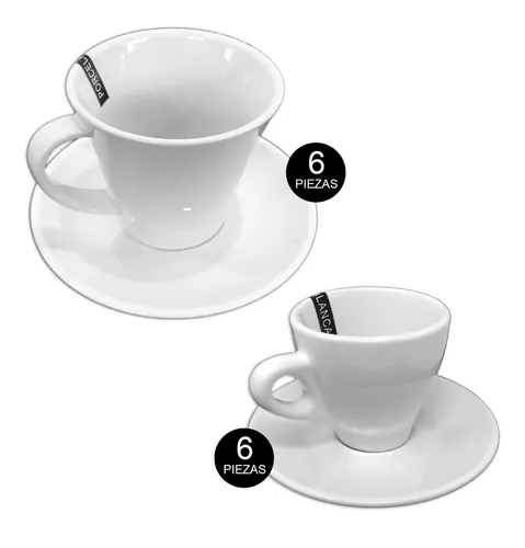 Juego X12 Tazas Té Café Desayuno C/platos Porcelana Blanca