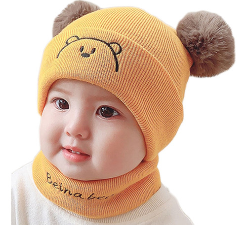 Gorro Con Bufanda Para Lindo Bebé De Punto De Pequeña Oso