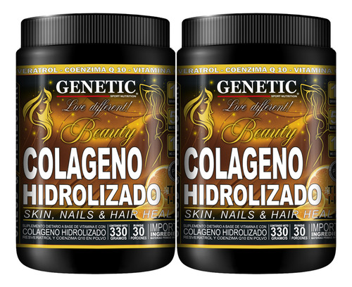 2 Colagenos Hidroliz Beauty Resveratrol Q10 Vit C E Genetic Sabor Naranja