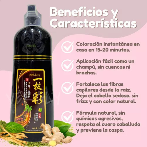 Shampoo Tinte Instantáneo Cubre Canas Natural Jengibre 500ml Cafe Claro