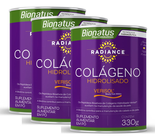 3x Radiance Colágeno Hidrolisado Verisol® Bionatus 330 Gr