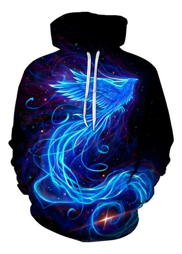 Rt Sudadera Nueva Impresión Digital 3d Azul Flying Phoenix Tren