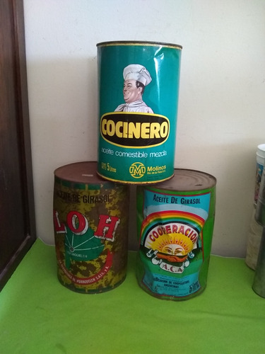 3 Latas De Aceite Antiguas De 5 Litros.