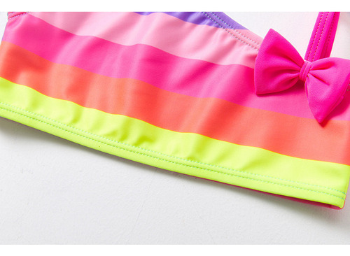 Traje De Baño Bikini Con Rayas Arcoíris Para Niñas