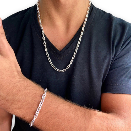 Cadena Pulsera Plata 925 Hombre Italiana Importada Gruesa