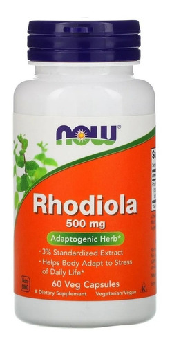 Now Foods Rhodiola Rosea 60caps Vegana 500mg Sfn Sabor Sin sabor