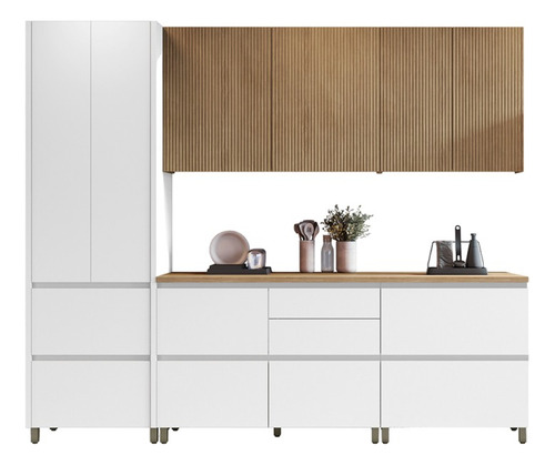 Cozinha Modular Completa Mdf 5 Peças Nesher Rainha Branco Marrom