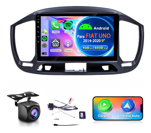 Auto Estéreo Para Fiat Uno 2014-2020 4+64g Carplay Ahd Wifi