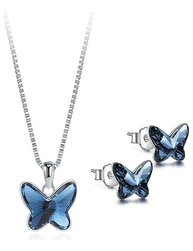 Conjunto Cristal Austriaco Mariposa Collar Aros Joya Mujer