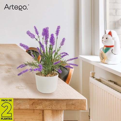 Planta Artificial Moderna Con Maceta Decorativa Real Style Lavanda Compacta Pack De 2 Unidades De 34cm De Alto Artego Para Hogar Sala Comercio Oficina