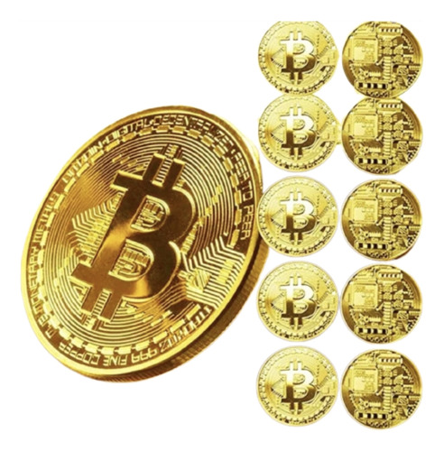 10 Diez Medallas Del Famoso Bitcoin Souvenir Baño Oro 24k 