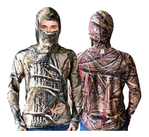 Remera Capucha Braman Reversible Tecno Fit Caza Pesca Camo