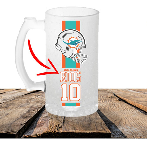 Tarro Para Cerveza Personalizado Miami Dolphins Con Nombre