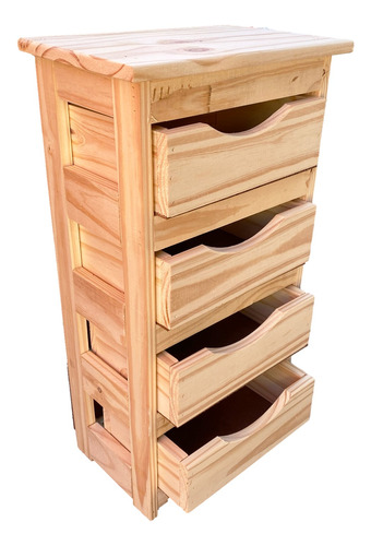 Organizador Cajonera De Madera Pino Natural X4 Cajones