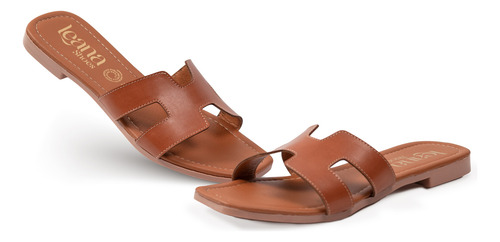 Sandalias De Dama Slides Color Camel, Leana Shoes