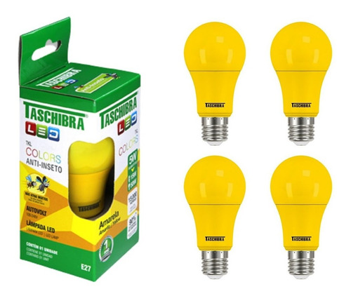 4 Lâmpadas Led Amarela E27 Tkl Colors Não Atrai Inseto 100-240v