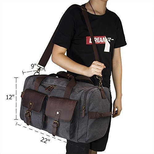 Suvom Bolso De Lona De Lona De Cuero Bolso De Viaje De Fin D
