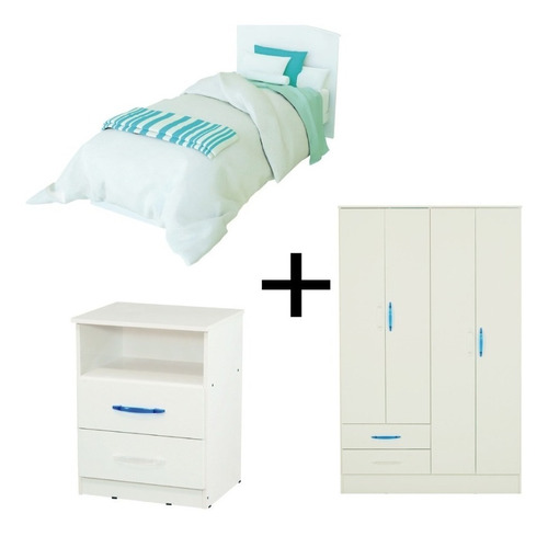 Combo Placard 4 Ptas+ Cama 1 Pza+ Mesa De Luz Cuotas Sin Int