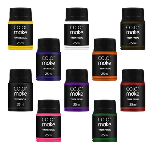 Kit Tinta Líquida 25ml Colormake - 10 Cores Hipoalergênico