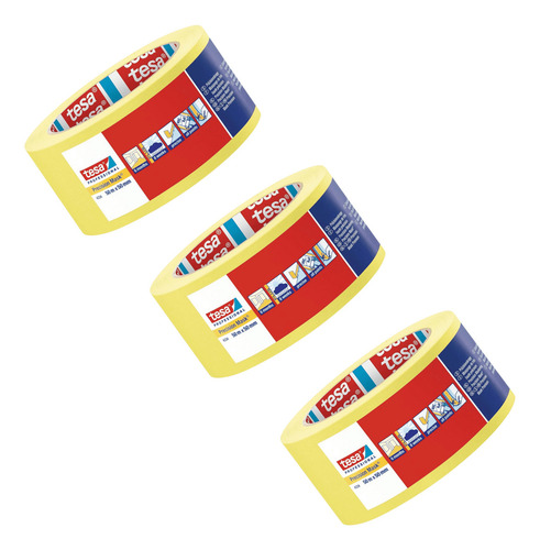 Kit 3 Fita Crepe Pintura Externa Amarela 50mm X 50m Tesa