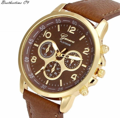 Relogio Geneva Feminino Dourado, Pulseira De Couro, Barato