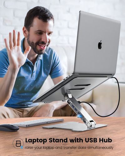 Base Soporte Para Portátil Con Lector De Tarjetas Usb Hub Color Sliver-4usb