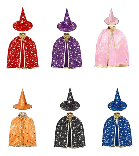 Disfraz De Mago Hechicero Para Niños - Halloween, Día De Muertos Capa Y Sombrero Con Regalo