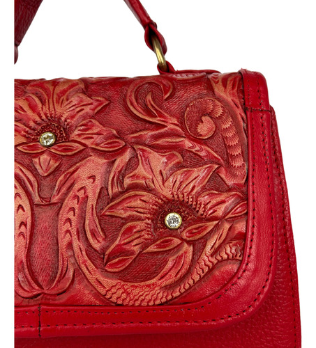 Bolsa Rodu Piel Rectangular Roja Para Mujer Con Cierre