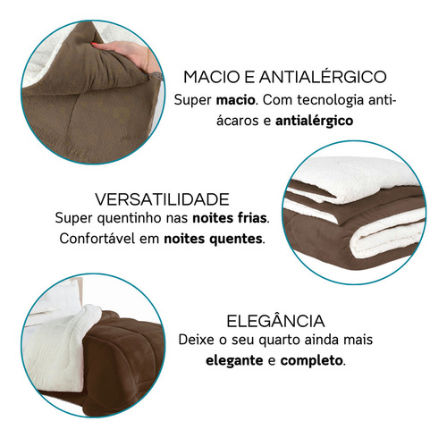 Coberdrom Casal Edredom Sherpa Dupla Face 2,40m X 2,20m Frio Cor Tabaco Armazem Dos Enxovais