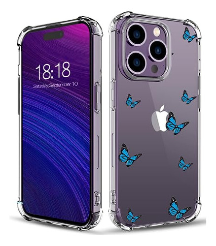 Funda Para iPhone 14 Pro Max Transparente With Azul Butterfl