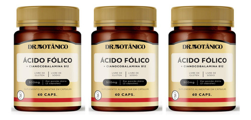Kit 3 Un - Acido Folico + Vitamina B12 500mg Dr Botanico