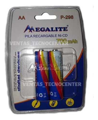 Pila AA Megalite Recargables P298 Cilíndrica - pack de 2 unidades