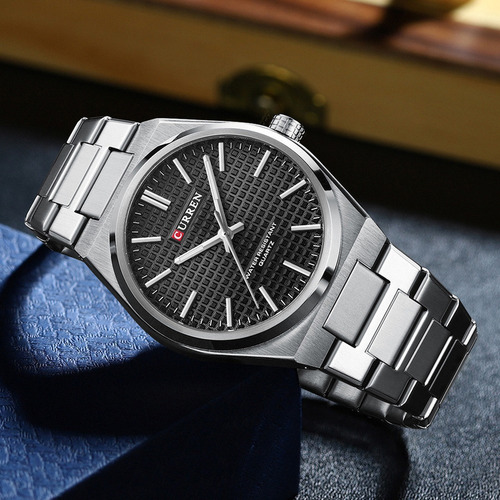 Reloj De Cuarzo Inoxidable Curren 8439 Resistente Al Agua Fondo Plata Negro